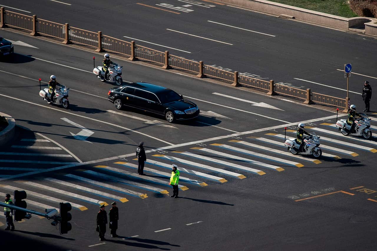 A car in the motorcade of North Korean leader Kim Jong-un is seen in Beijing on 8 January.