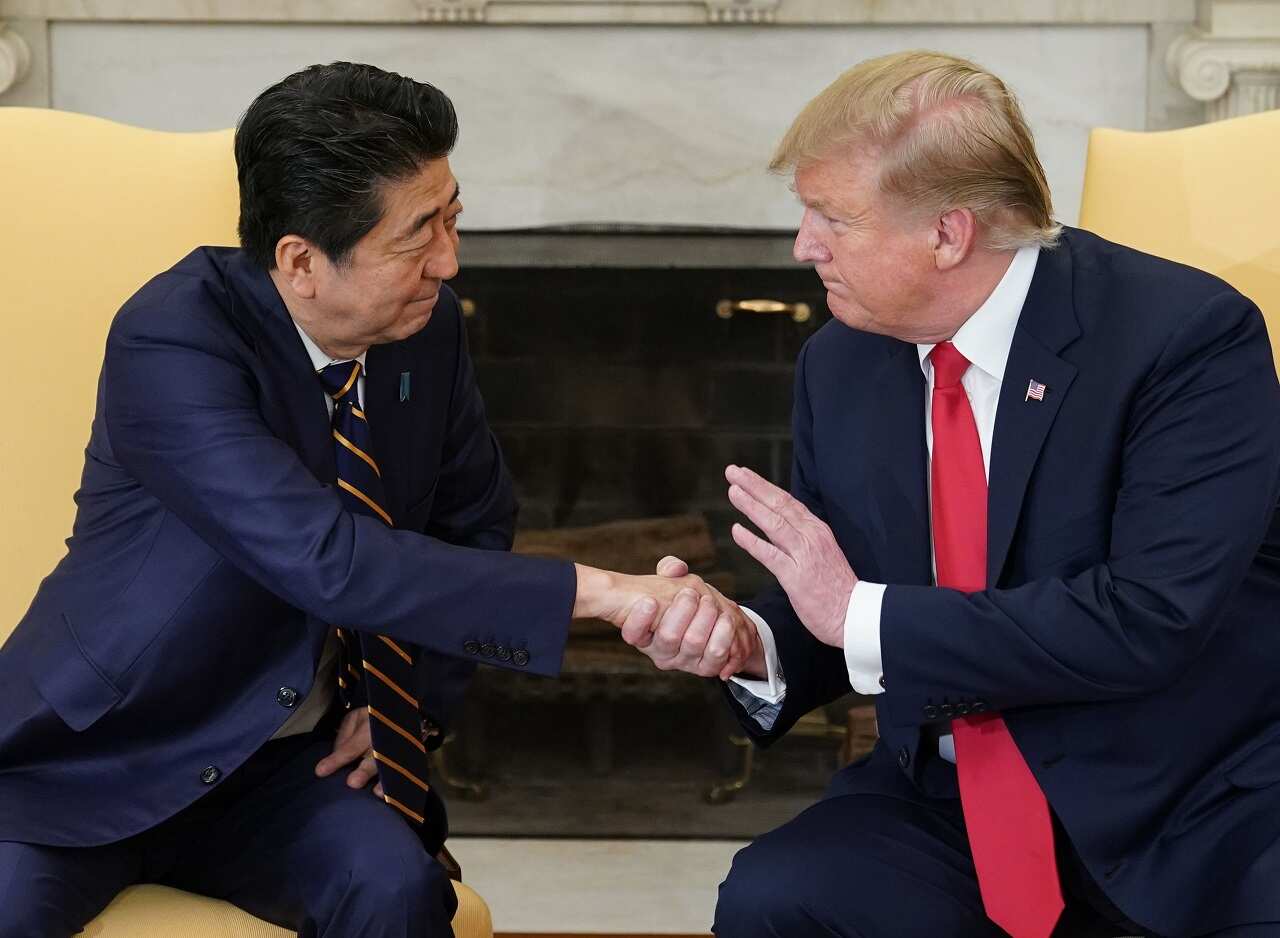 Donald Trump and Shinzo Abe meet in April.
