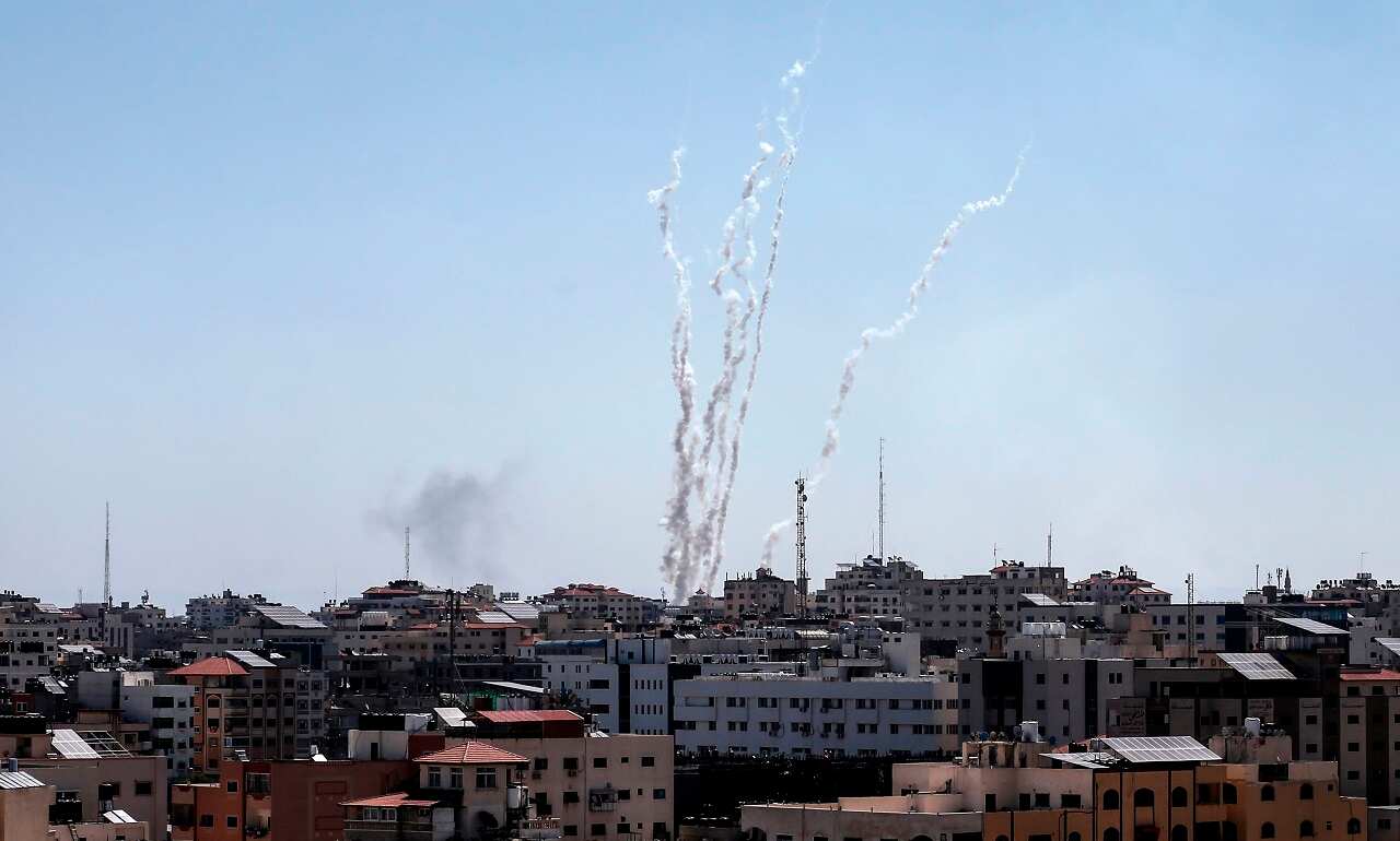 Missiles being launched toward Israel from Gaza.