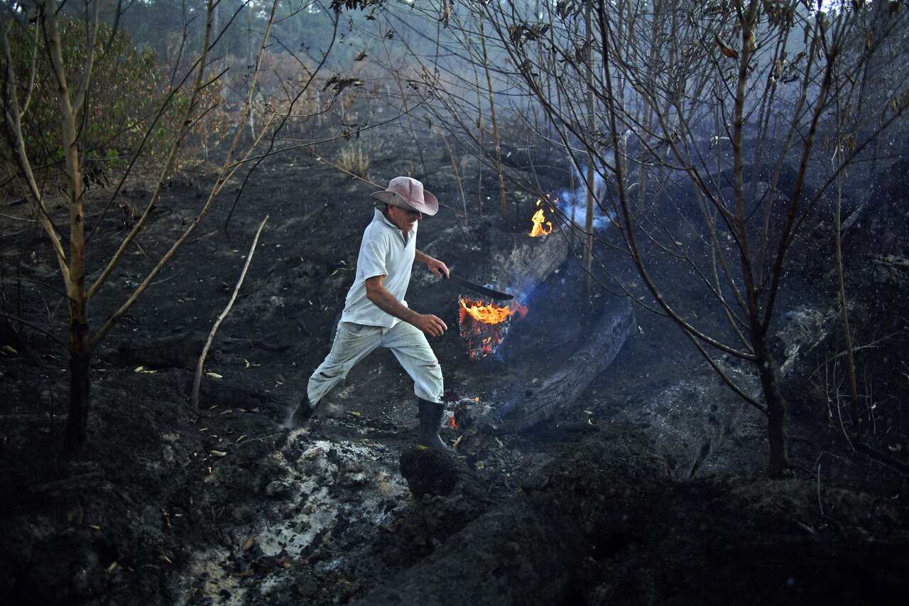 Brazilian farmer Helio Lombardo Do Santos is seen at a burnt area of the Amazon rainforest, near Porto Velho, Rondonia state, Brazil.