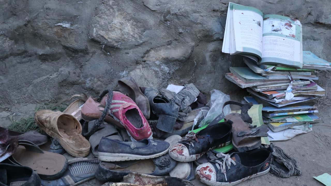 A view from the site where dozens of schoolgirls were killed in three back-to-back blasts targeting a school in Afghanistan's capital Kabul, 8 May, 2021.