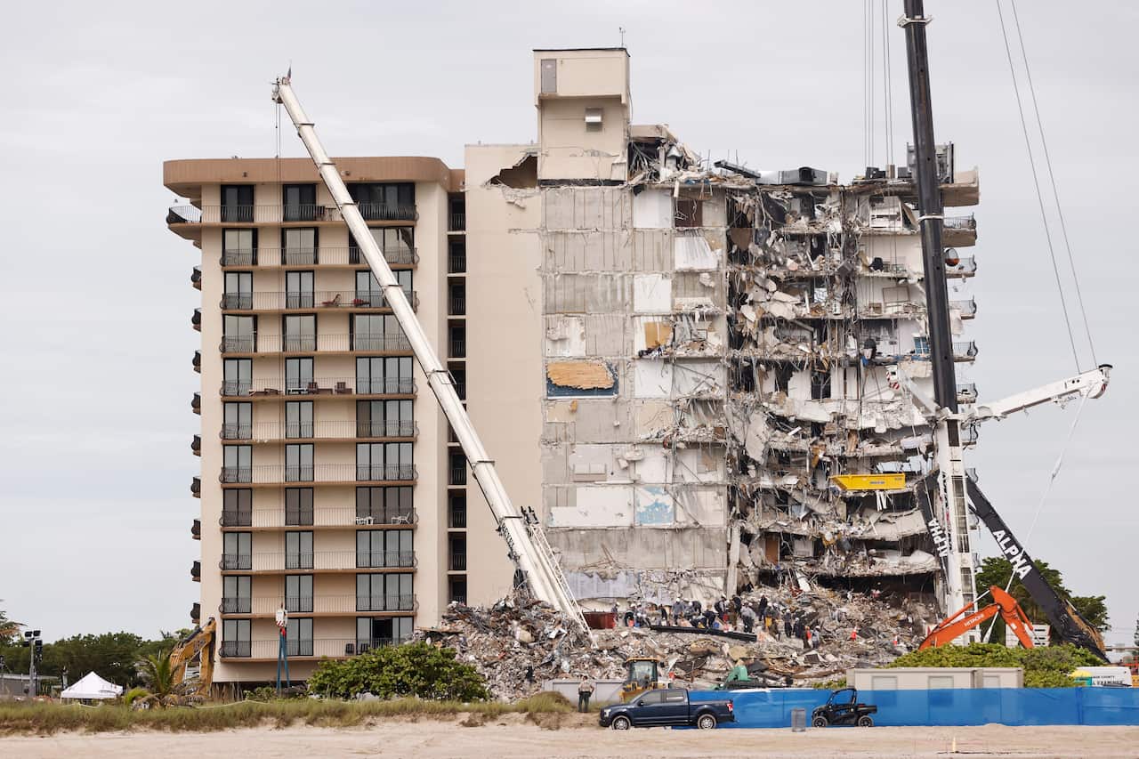 The partially collapsed Champlain Towers South condo building on 30 June, before it was demolished.