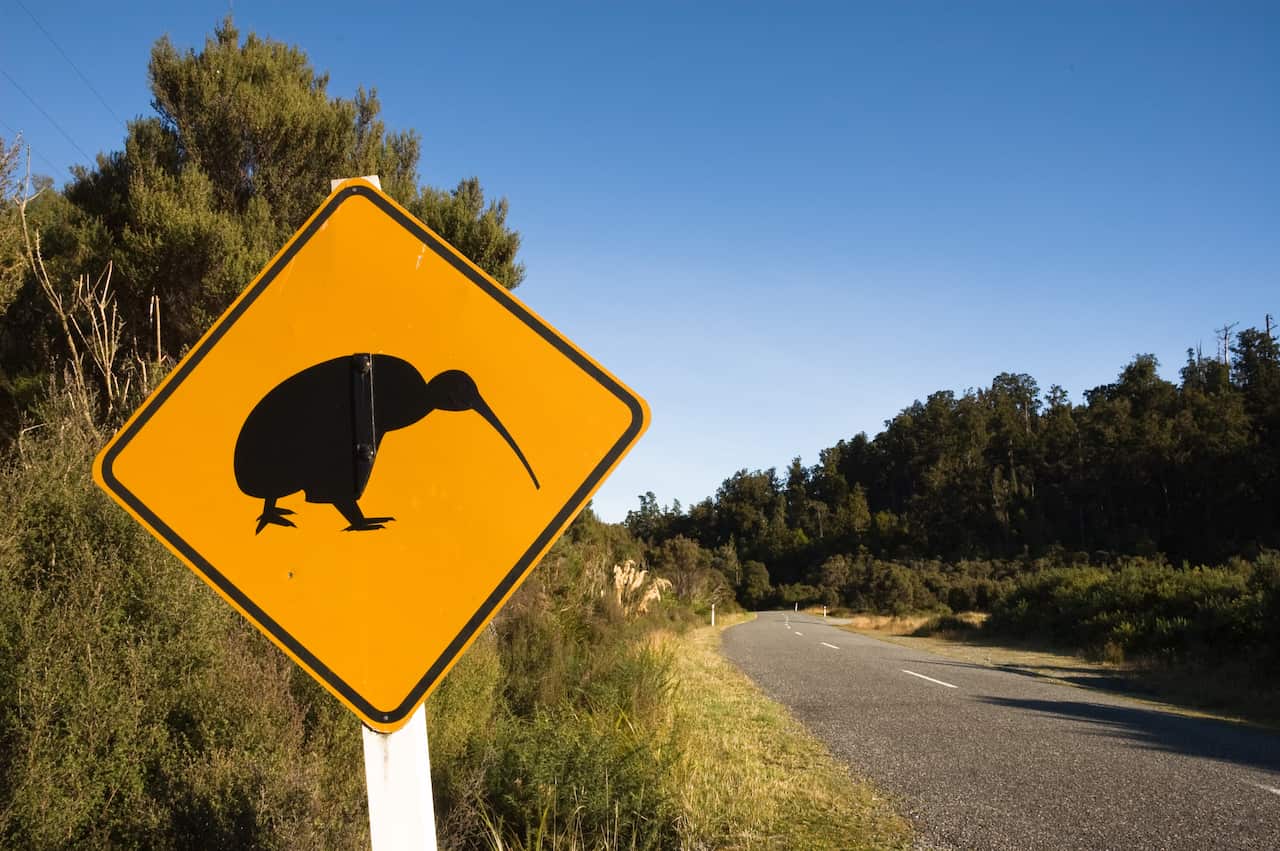 A Kiwi roadside sign in New Zealand.