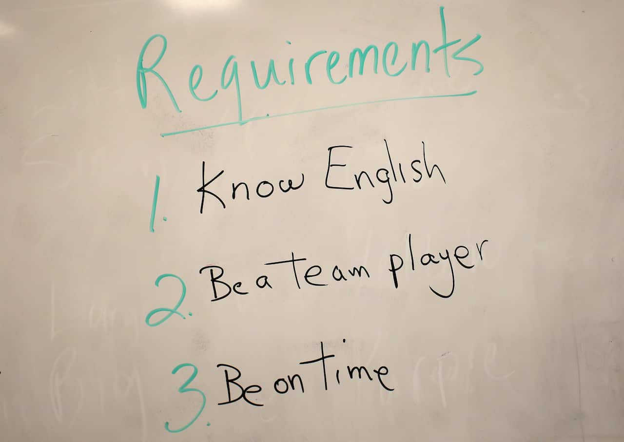 Notes from a job readiness class for refugees in Tucson, Arizona, in 2013. 