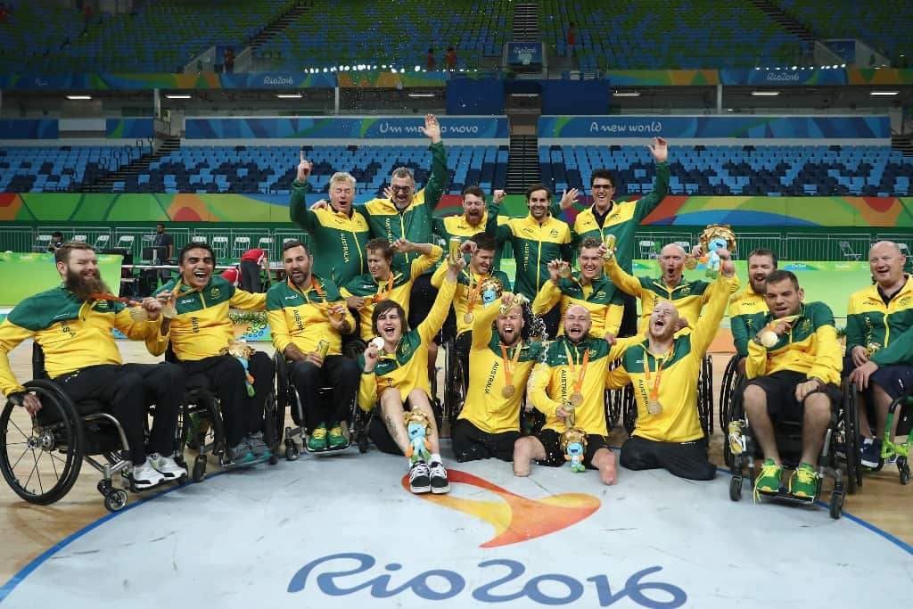Australia celebrate their gold medal at the Rio 2016 Paralympic Games