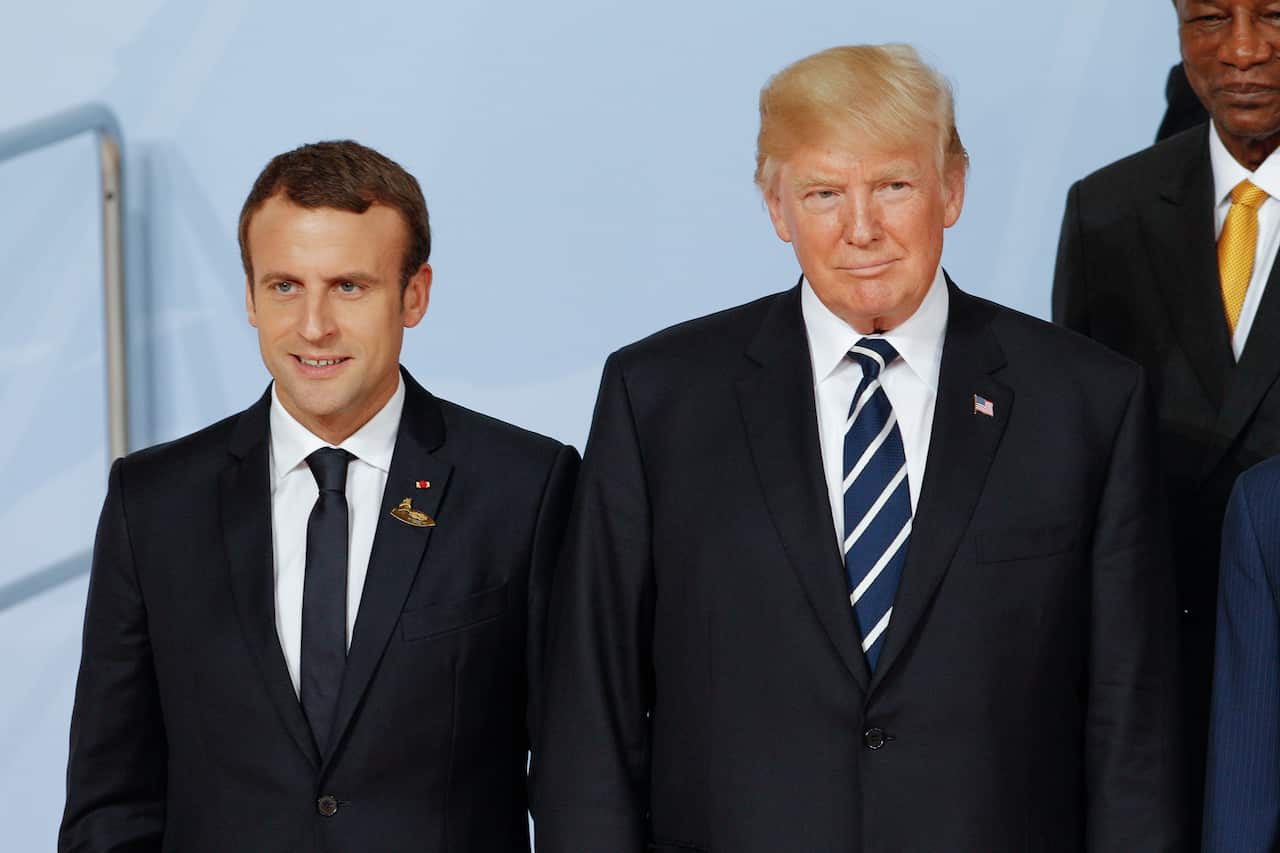 French President Emmanuel Macron with US President Donald Trump.