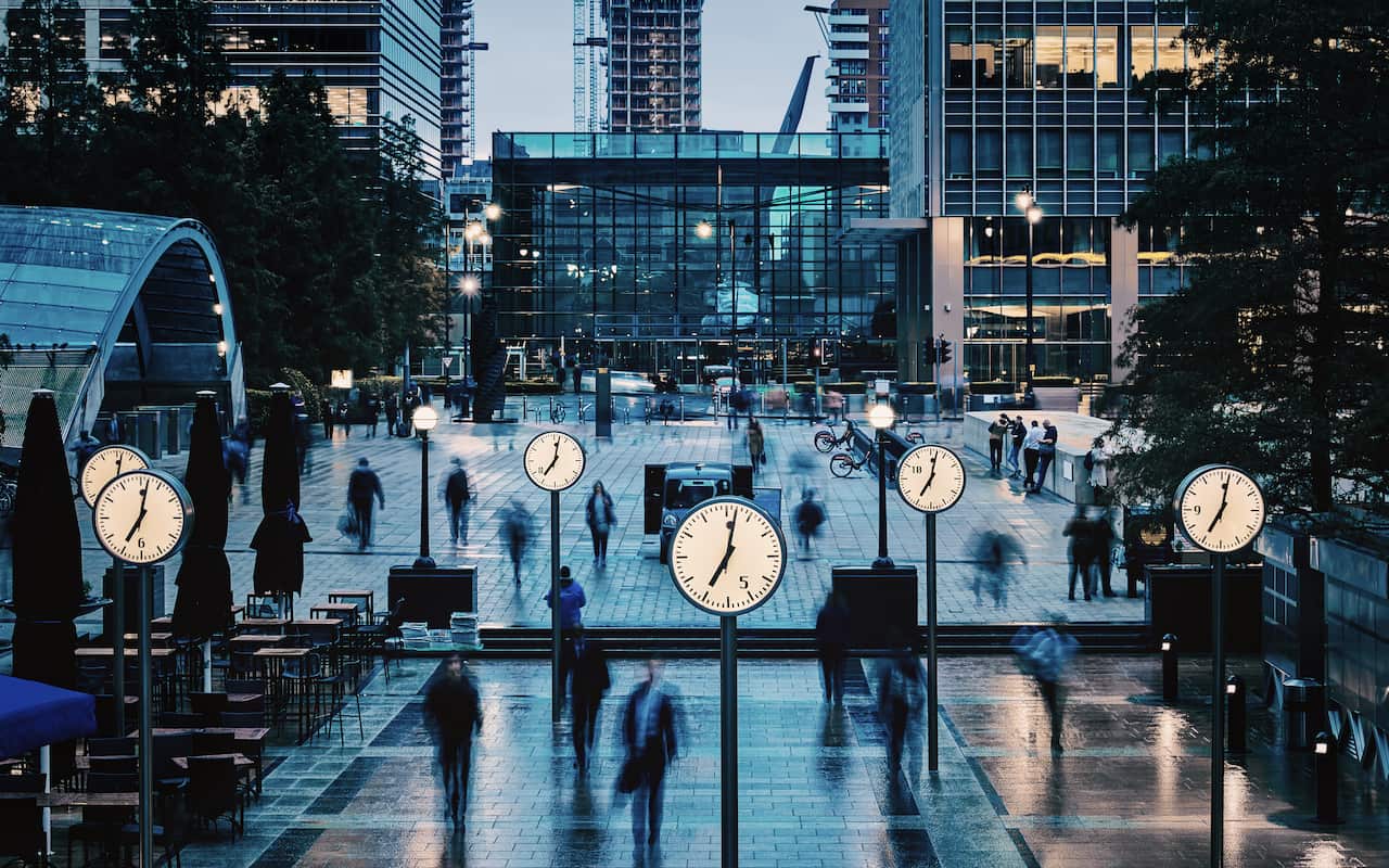 Crowd of People , Canary Wharf in London, UK