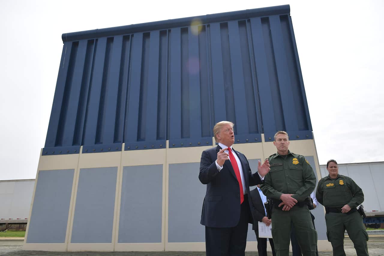 US President Donald Trump inspects border wall prototypes in San Diego, California.