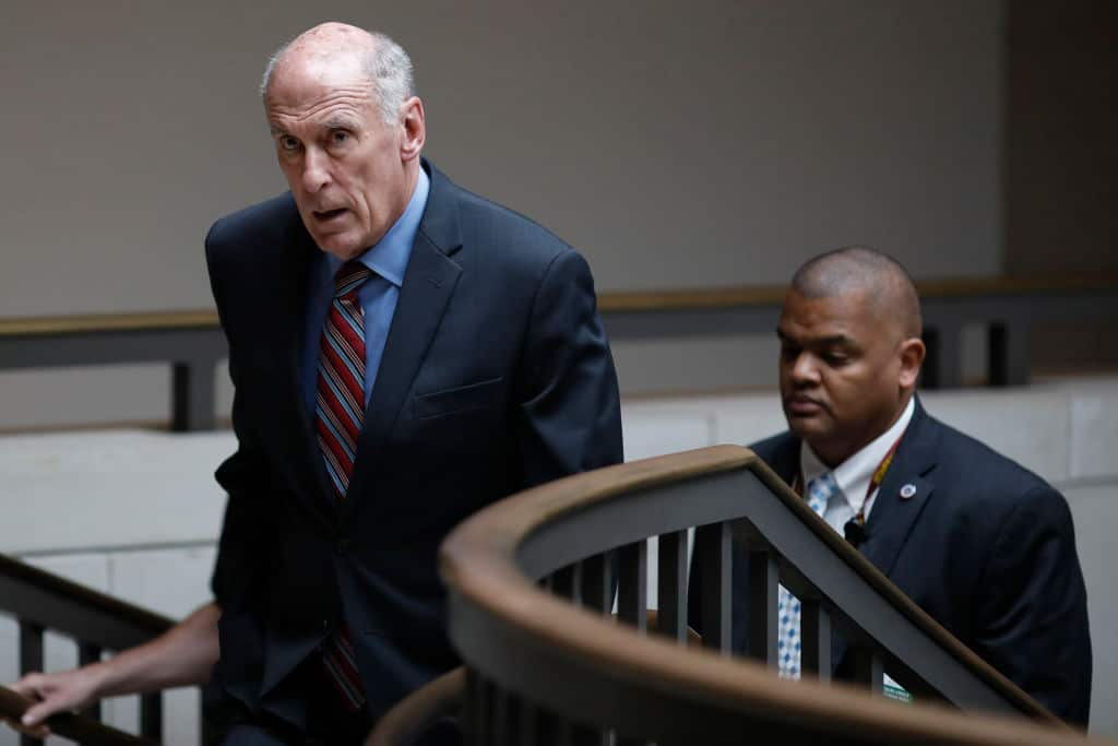 Director of National Intelligence Dan Coats departs a meeting on Capitol Hill on May 22, 2018 in Washington, DC.