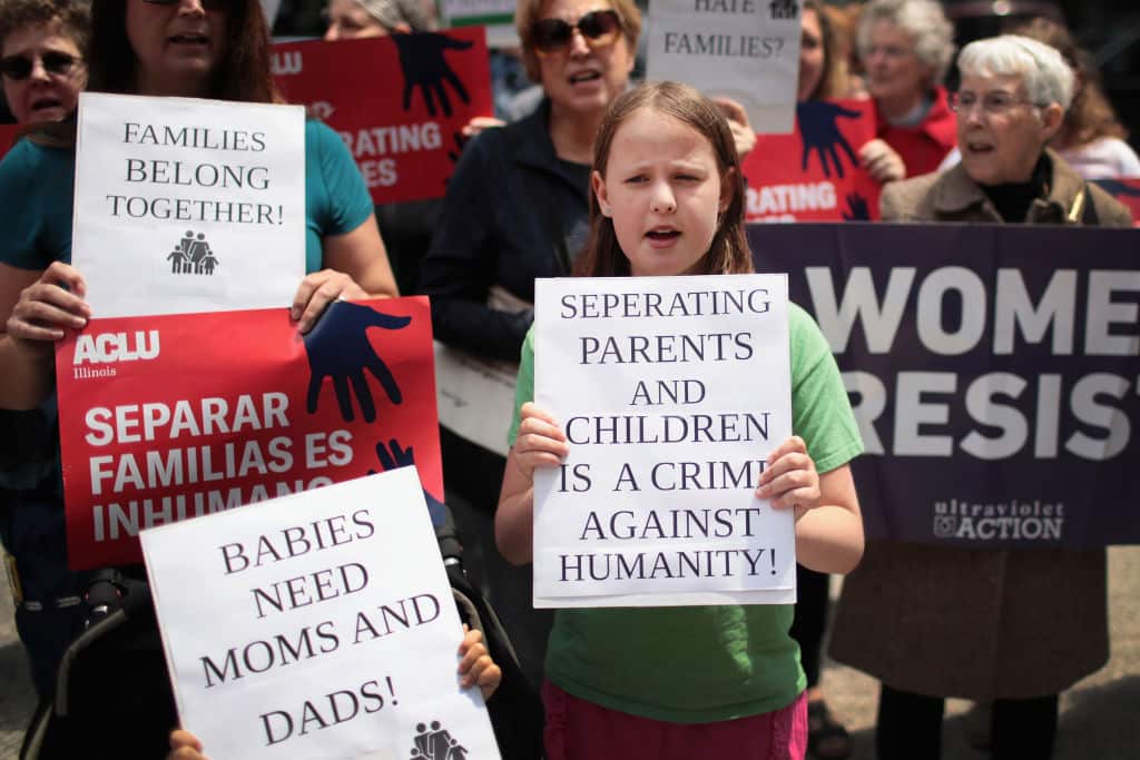 Demonstrators protest Trump administration policy that enables federal agents to separate undocumented migrant children from their parents at the border on June 5, 2018 in Chicago, Illinois.