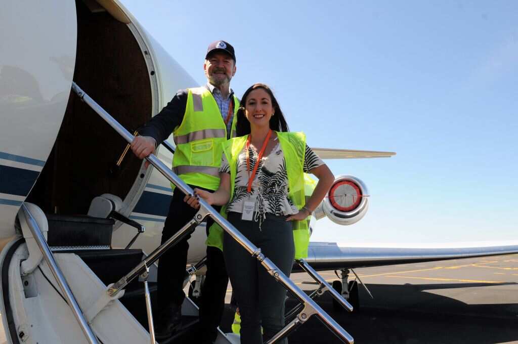 Australian Antarctic Division Director Kim Ellis and Operation IceBridge deputy project scientist Linette Boisvert on the NASA's Gulfstream V.