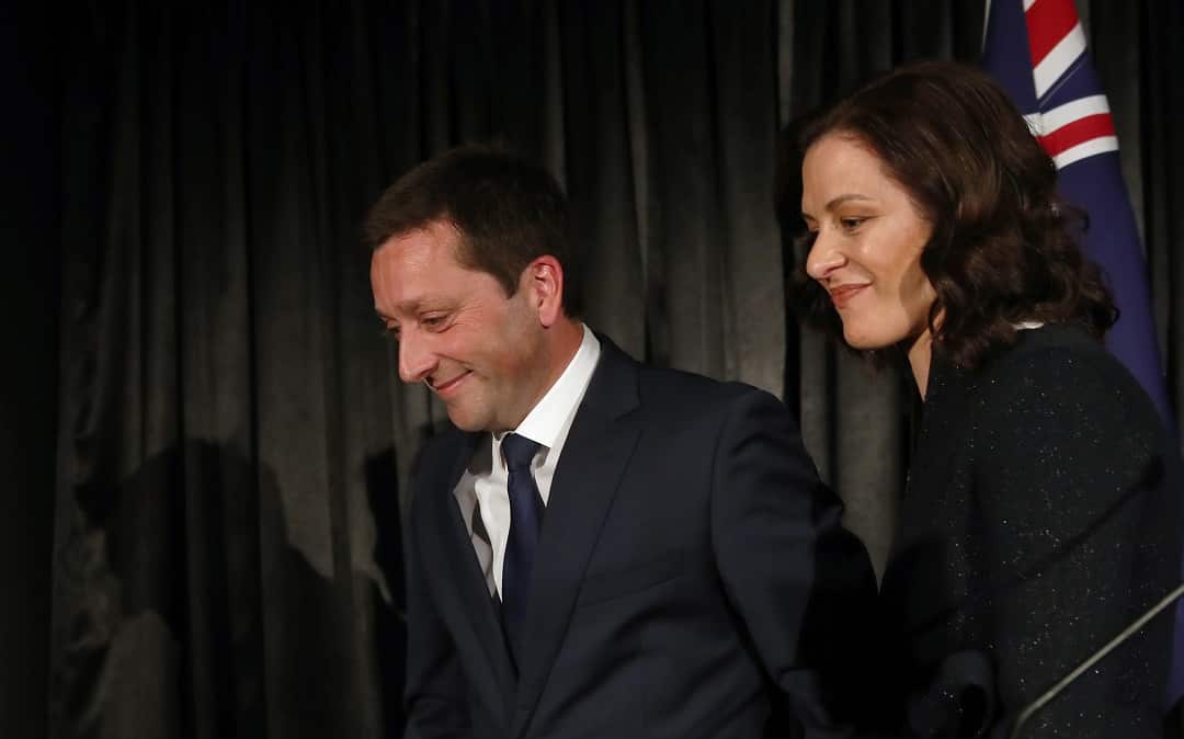 Victorian opposition leader Matthew Guy, with his wife Renae, after conceding defeat. 