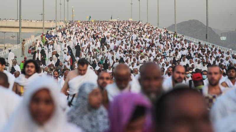 Hundreds of thousands of Muslim pilgrims make their way to cast stones at a pillar for the Hajj.