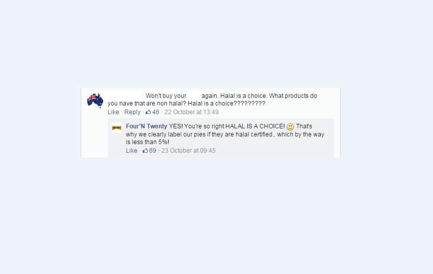 A screenshot from Four'N Twenty's Facebook page.