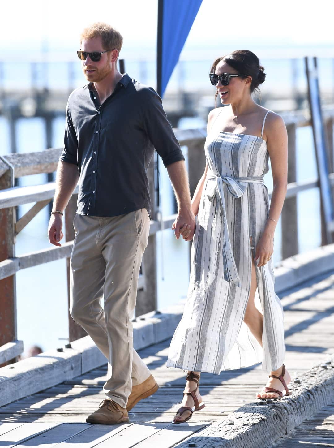 Prince Harry and Meghan reunited for a walk along the Kingfisher Jetty on Fraser Island.