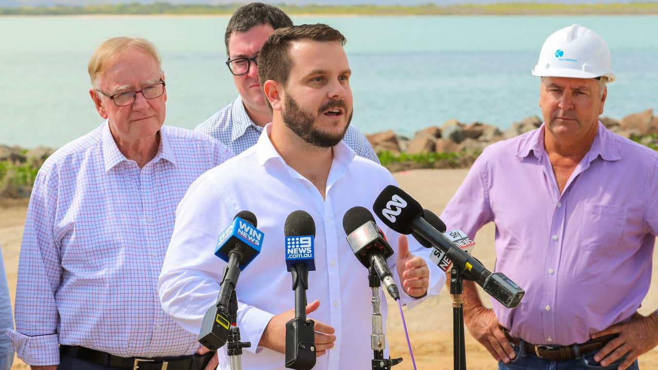 LNP candidate for the seat of Herbert, Phillip Thompson addresses the media at the Port of Townsville.