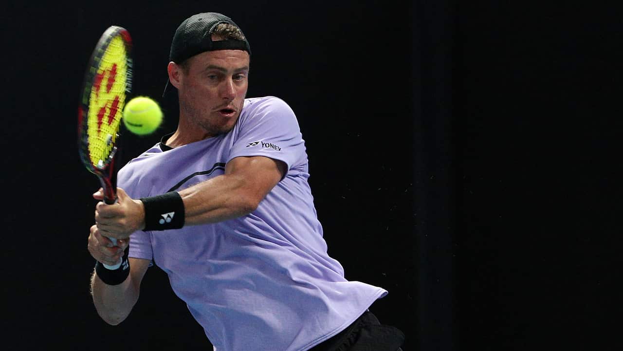 Lleyton Hewitt during the double's match with John-Patrick Smith of Australia against Marcus Daniell of New Zealand and Wesley Koolhof of the Netherlands.