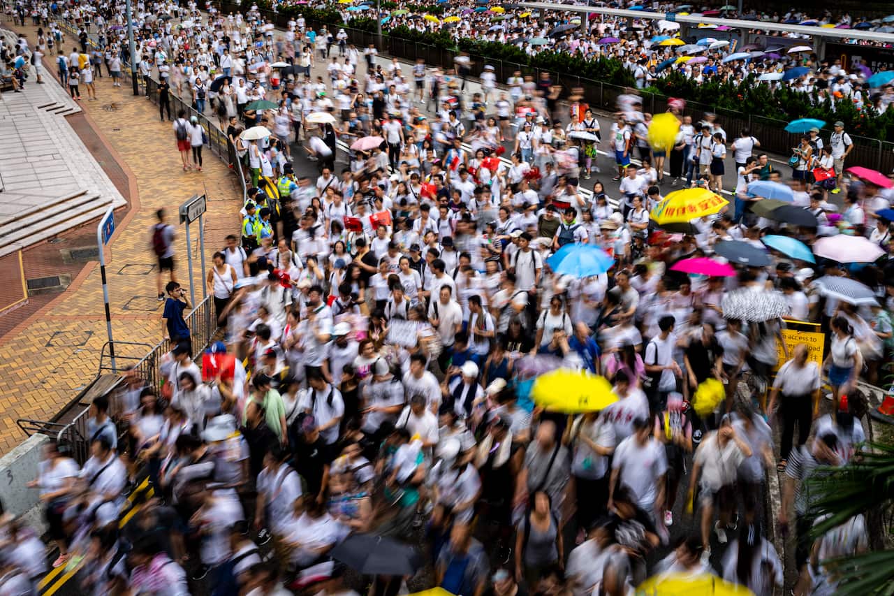 Protesters in Hong Kong take to the streets on 9 June.