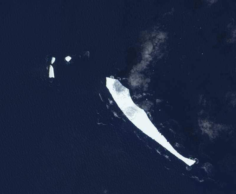 This image provided by NASA shows the largest remaining piece of the slowly disintegrating B17B iceberg, which broke off Antarcticas Ross Ice Shelf.