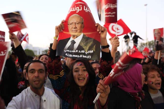 Supporters of Beji Caid Essebsi, who won Tunisia’s December 2014 presidential election