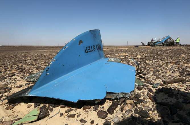 The debris from a Russian airliner that crashed in Egypt's Sinai Peninsula.