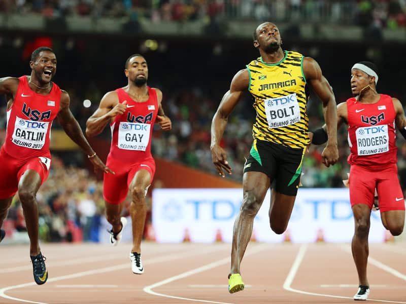 Usain Bolt of Jamaica wins gold in Beijing