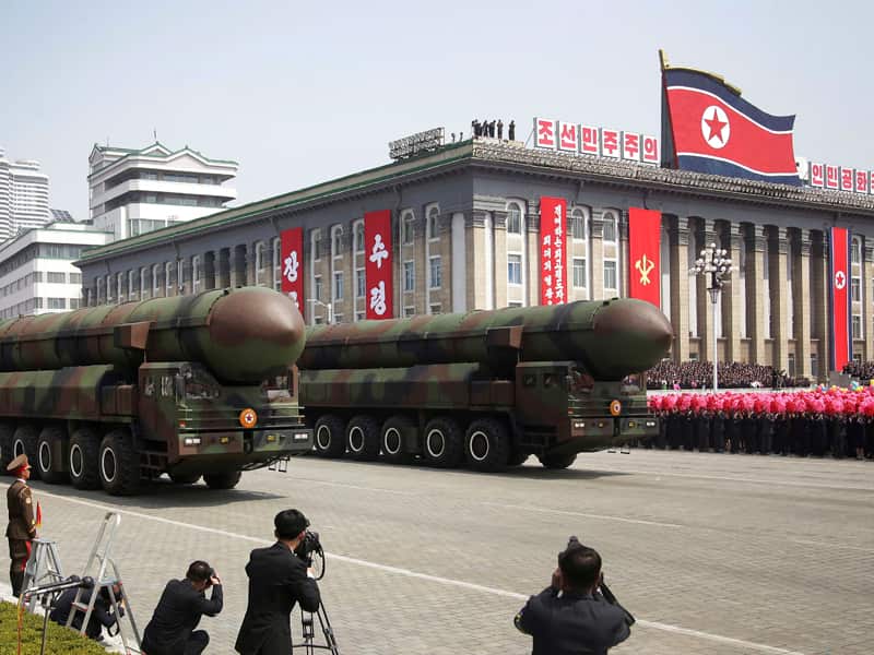 Missiles are paraded across Kim Il Sung Square