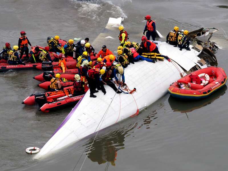 A TransAsia Airways passenger plane in the Keelung River