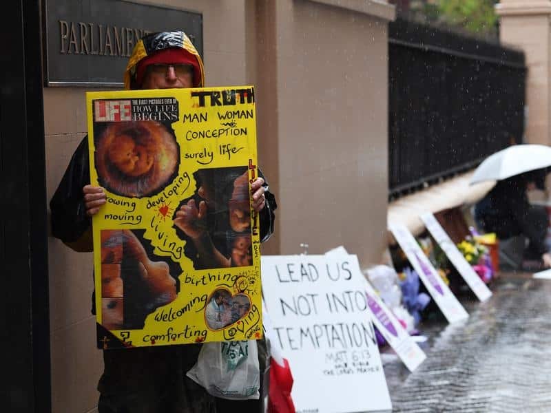 Anti-abortion protesters outside NSW Parliament House