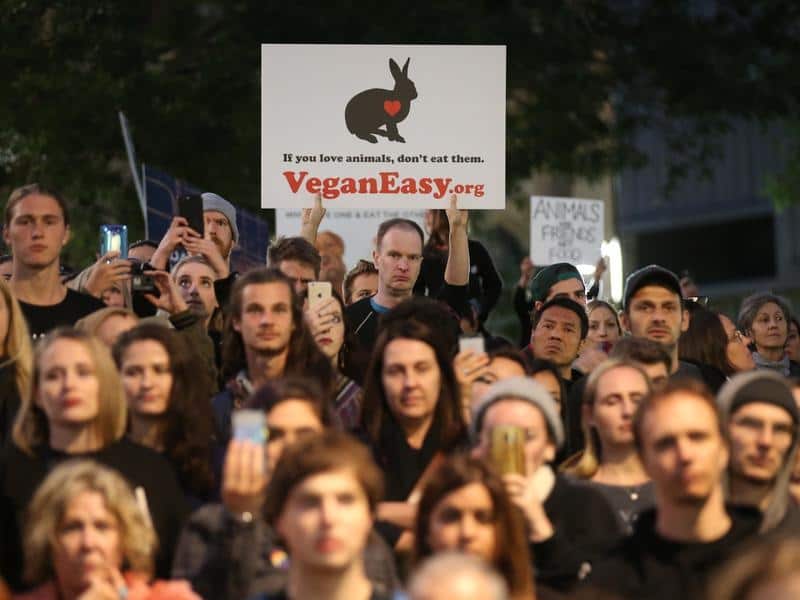 Animal rights activists have flooded Melbourne streets to protest the treatment of animals. 