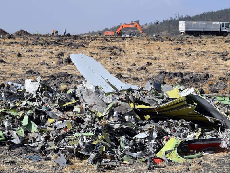 Wreckage of an Ethiopia Airlines Boeing 737 Max