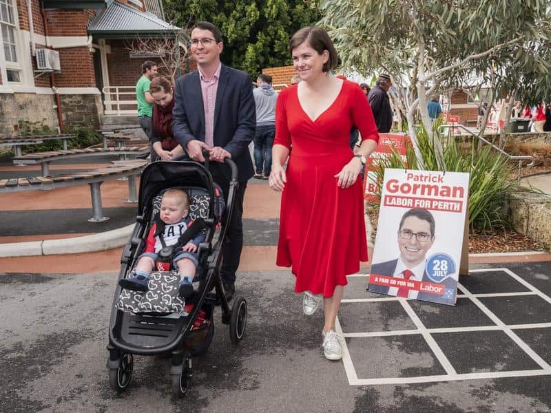 Perth Labor candidate Patrick Gorman, his wife Jess and son Leo.