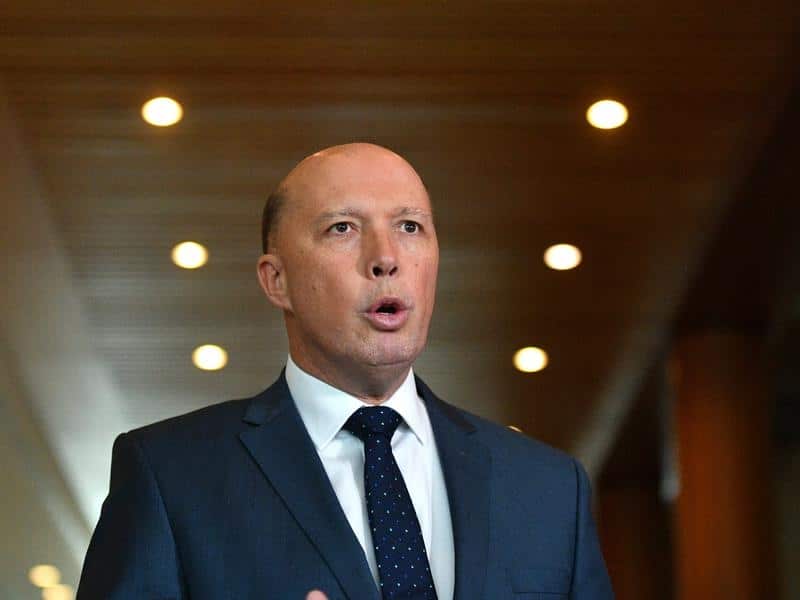 Minister for Home Affairs Peter Dutton at a press conference