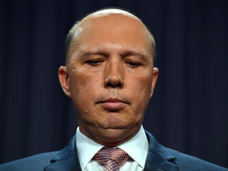 Peter Dutton at a press conference in Canberra.
