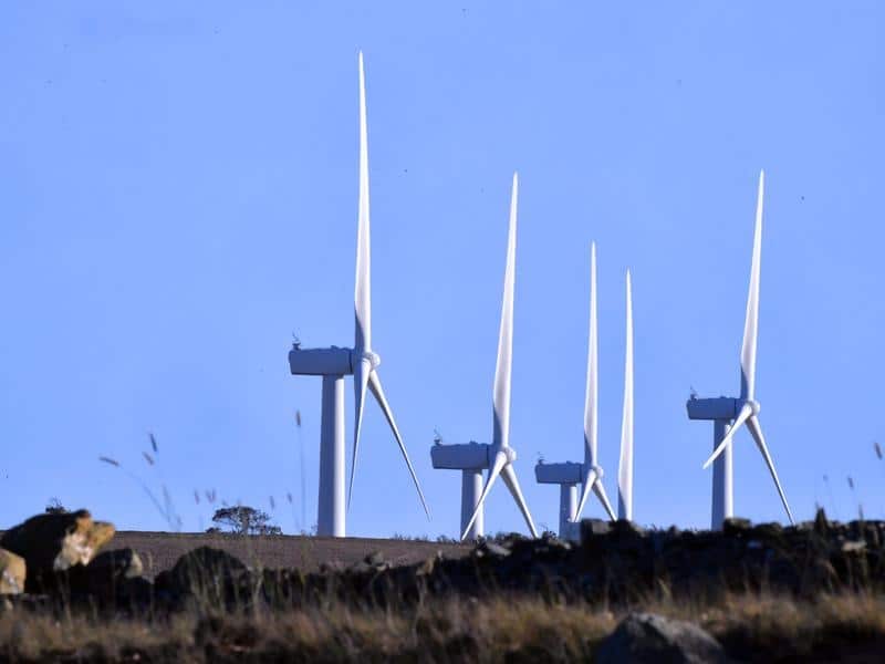 Turbines are seen at a wind farm near Bungendore