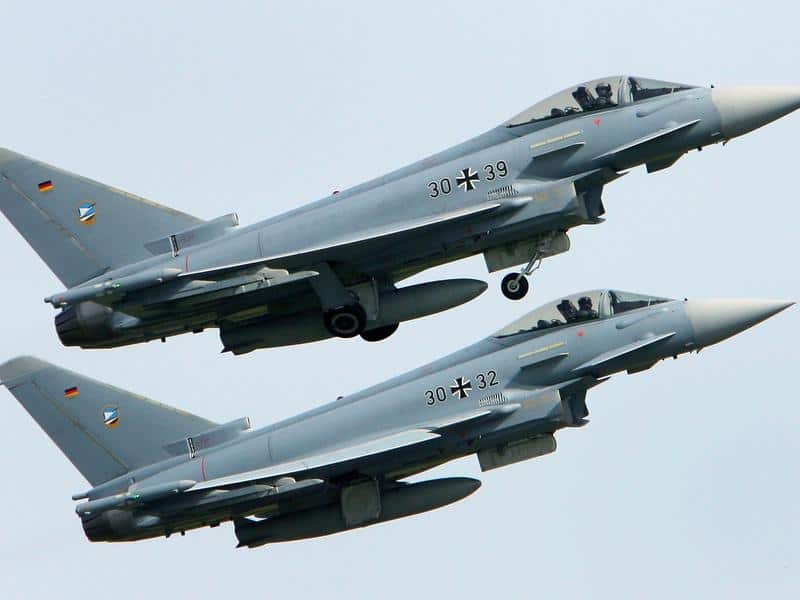 Two German Eurofighter military planes.