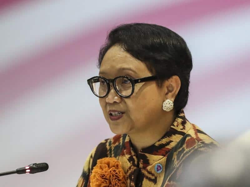 Indonesia's Foreign Minister Retno Marsudi speaks during a summit.