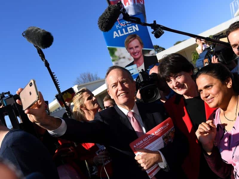 Bill Shorten makes an election day campaign stop at Carnegie Primary School in Melbourne.