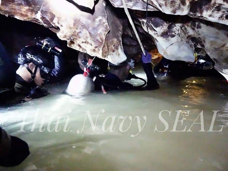 Thai Navy Seal divers in one of the flooded caves