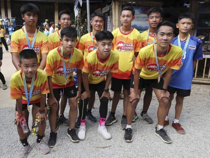 The "Wild Boars" Thai soccer team marking a year since they were rescued from the cave. 