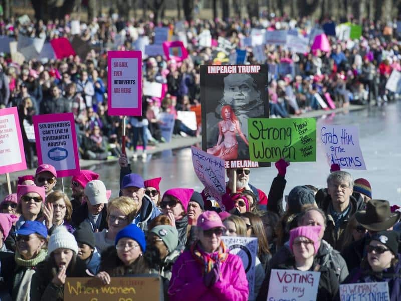 Women's March participants at the Lincoln Memorial in Washington.