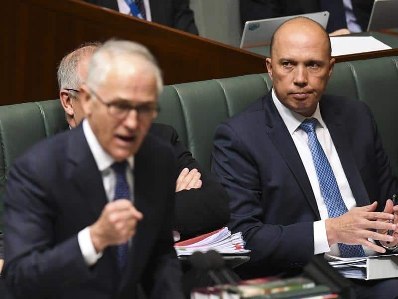 Peter Dutton is seen Malcolm Turnbull during Question Time.