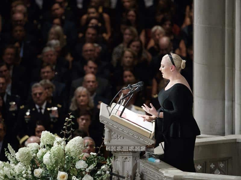 Meghan McCain's tearful and impassioned eulogy for father John appeared to reference Donald Trump. 