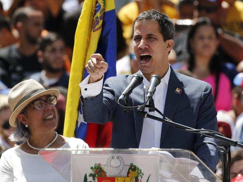 Juan Guaido speaks to supporters.