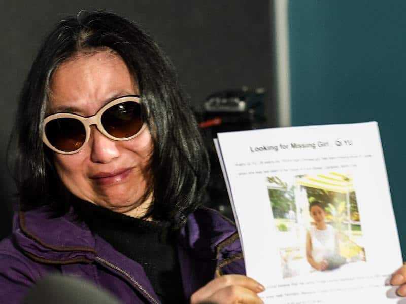 Qing He, the mother of missing women Qi Yu, appeals for information earlier this month.