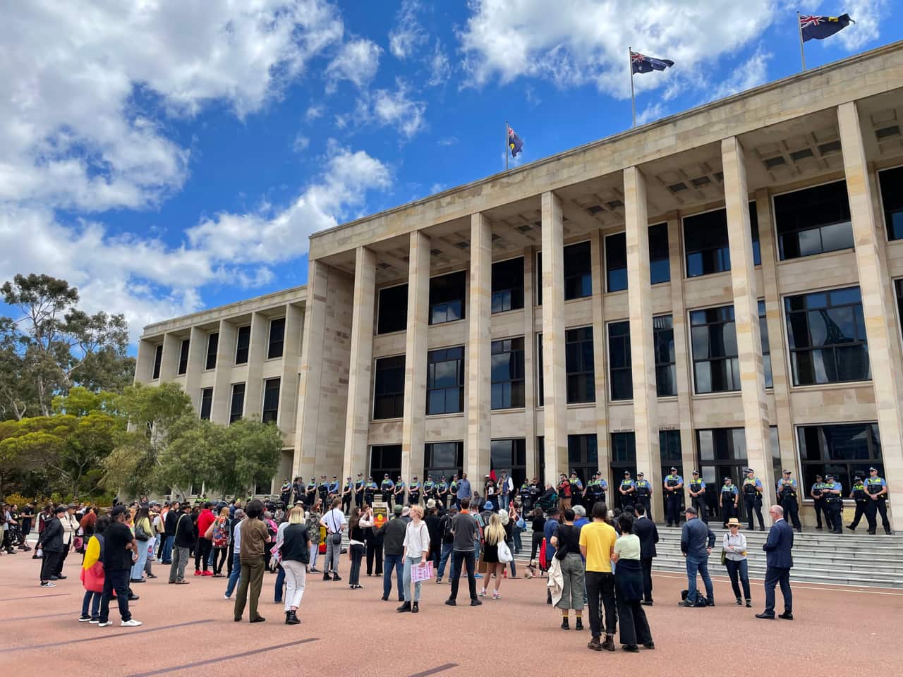 Around 100 police flanked the march outside parliament house in Perth.