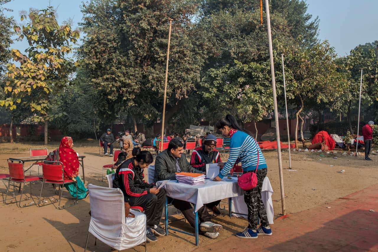 A girl registers for a self-defense training camp outside a police barracks in New Delhi.