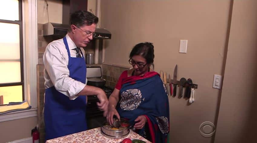 colbert learning to cook indian food