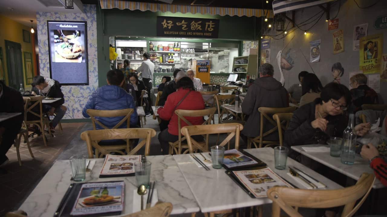 The interior of busy Haymarket restaurant Ho Jiak