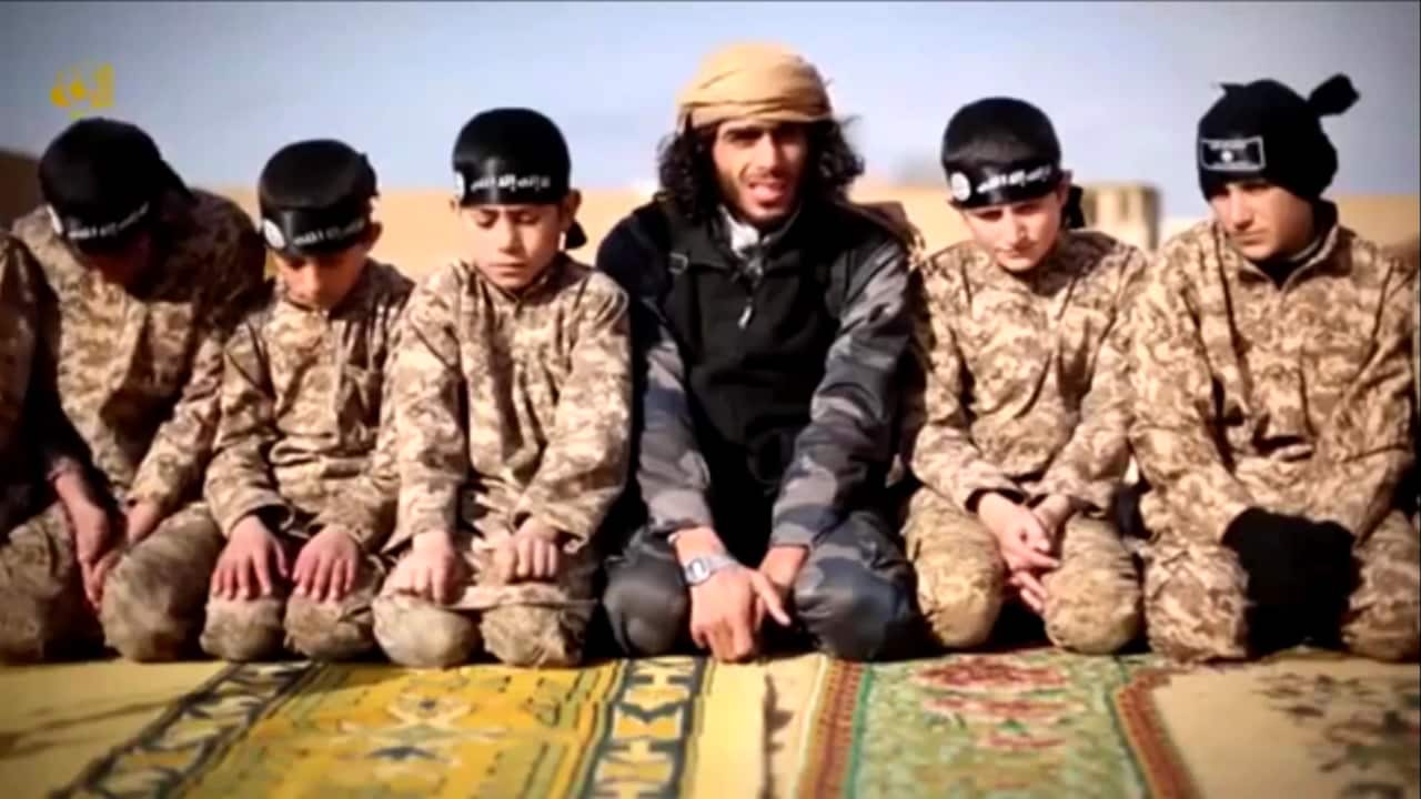 This still from an IS video shows one of the groups of recruited children.